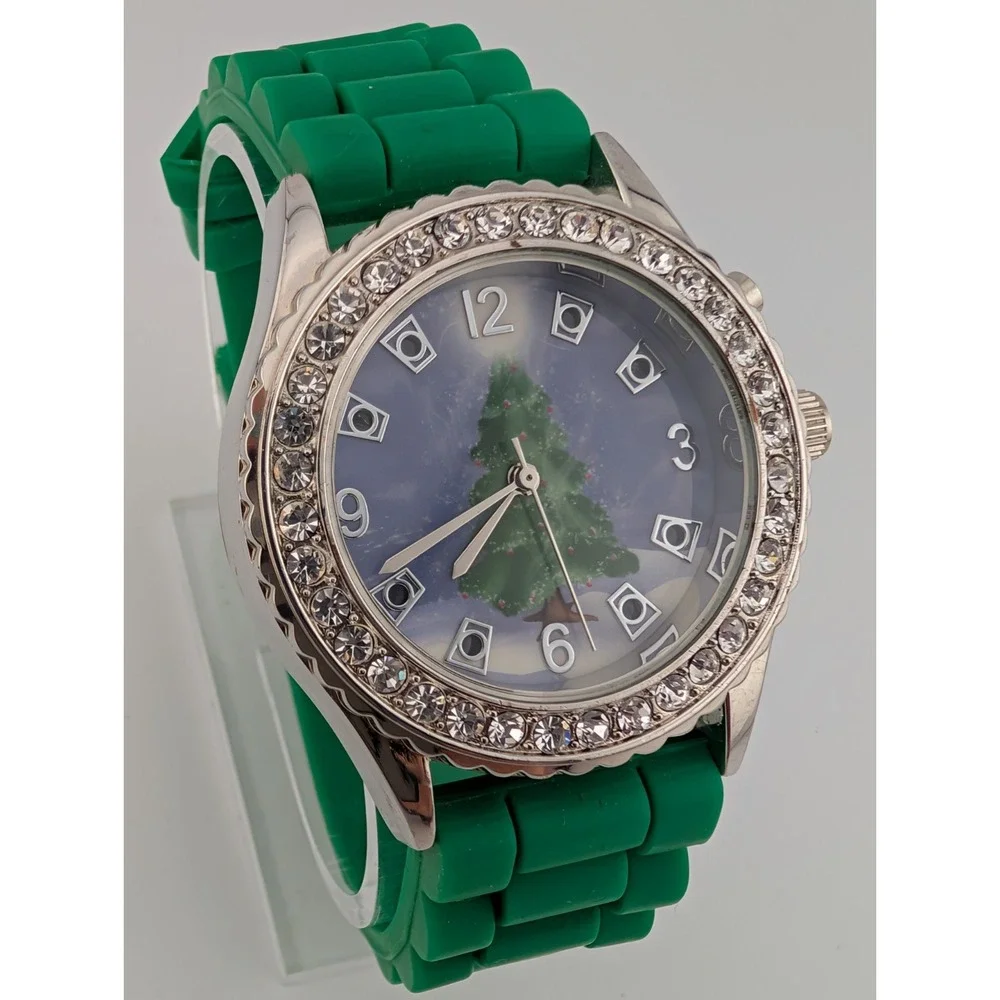 Christmas Tree Multicolor Light Up Dial Green Silicone Band- New‎ Battery